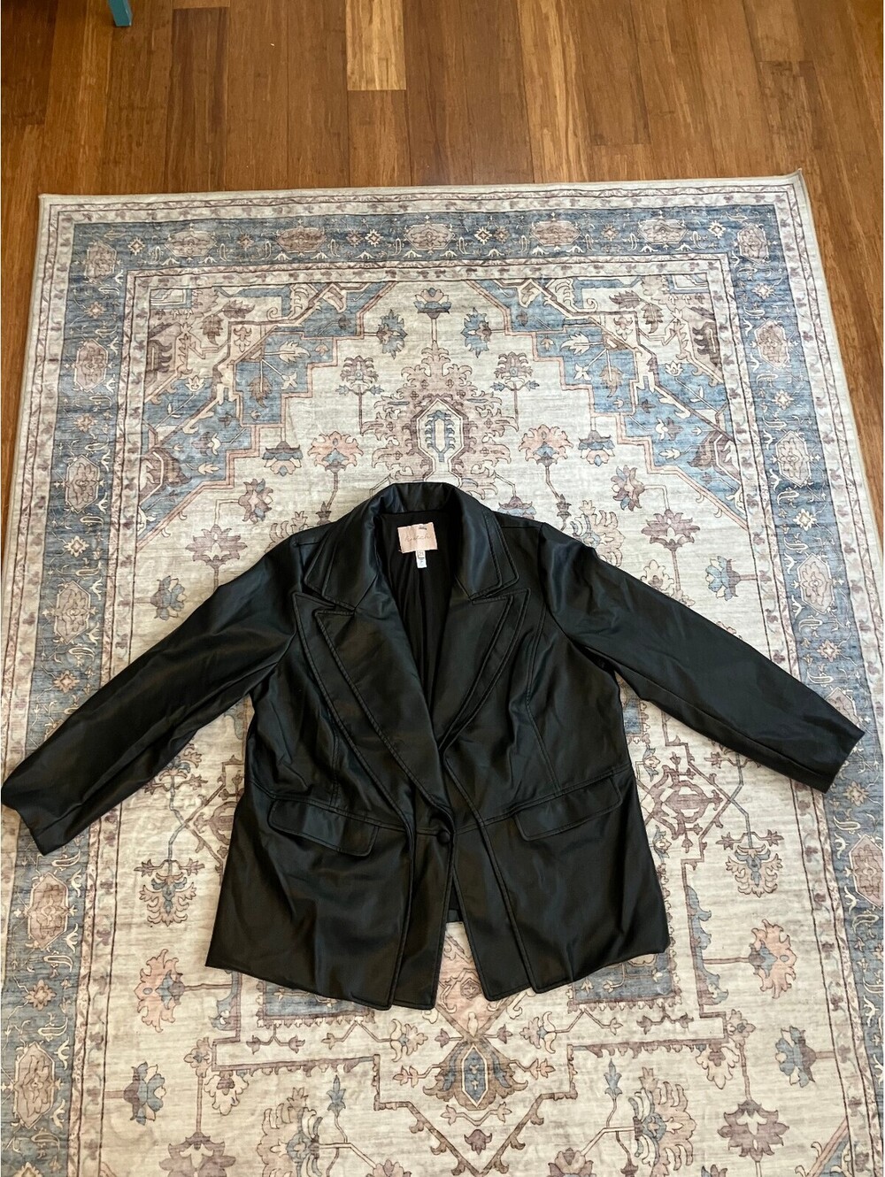 Hutch Womens 2X Black Faux Leather Blazer Oversized One Button Vegan Jacket